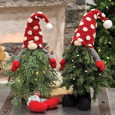 Standing Polka Dot Christmas Tree Gnome w LED Lights - The Fox Decor